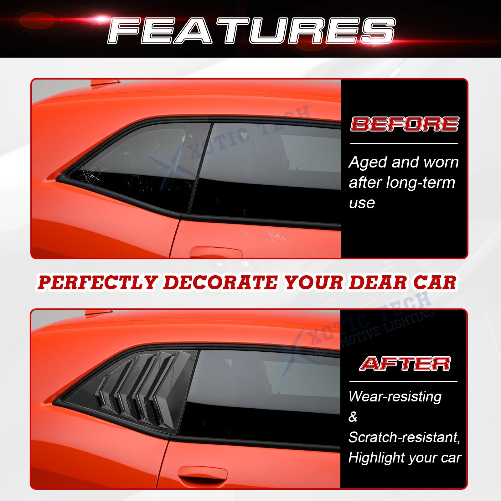 Glossy Black Side Window Louver Windshield Cover for Dodge Challenger (2008-2021)