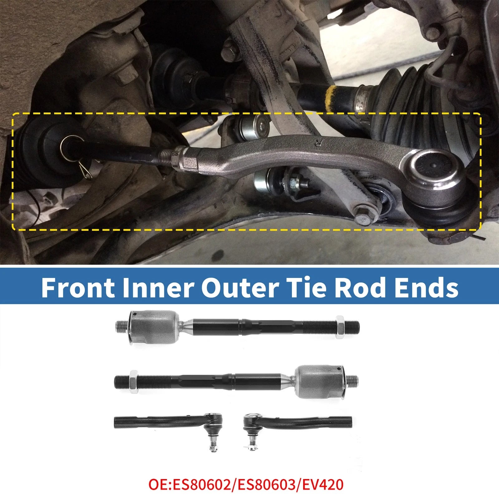 Set of 4 Front Inner Outer Tie Rod End Links for Toyota Solara (2004–2008) No. ES80603/EV420