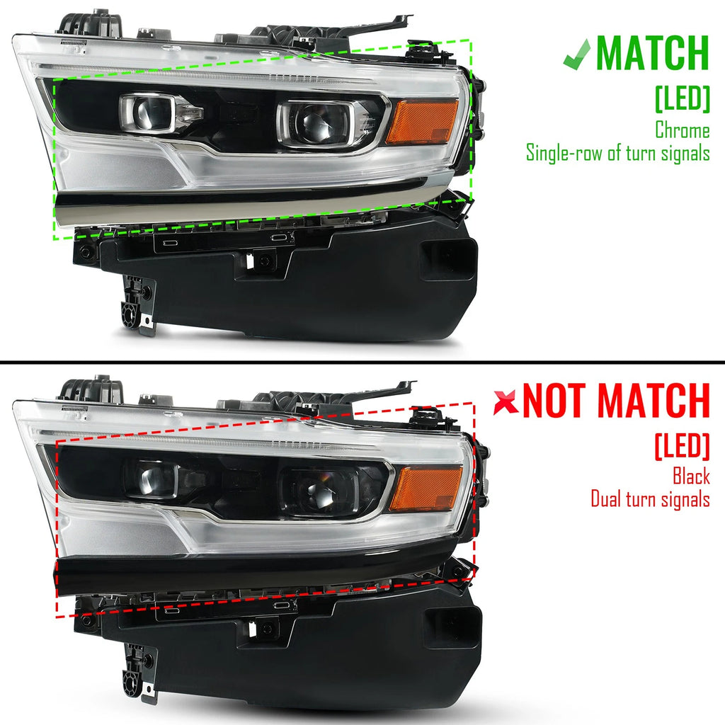 Full LED Projector Headlight Chrome for Ram 1500 (2019–2024) AFS Left Driver