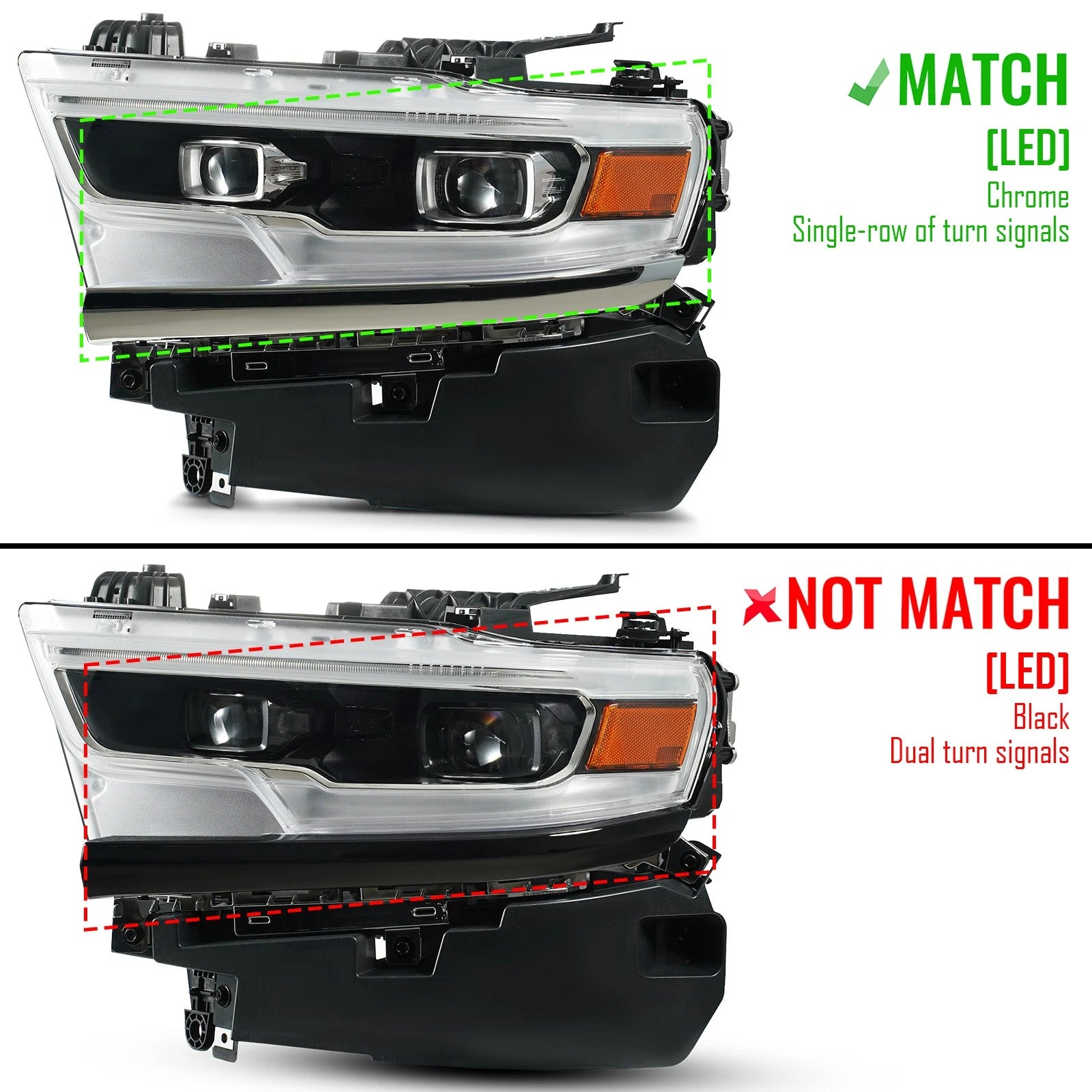 Full LED Projector Headlight Chrome for Ram 1500 (2019–2024) AFS Left Driver