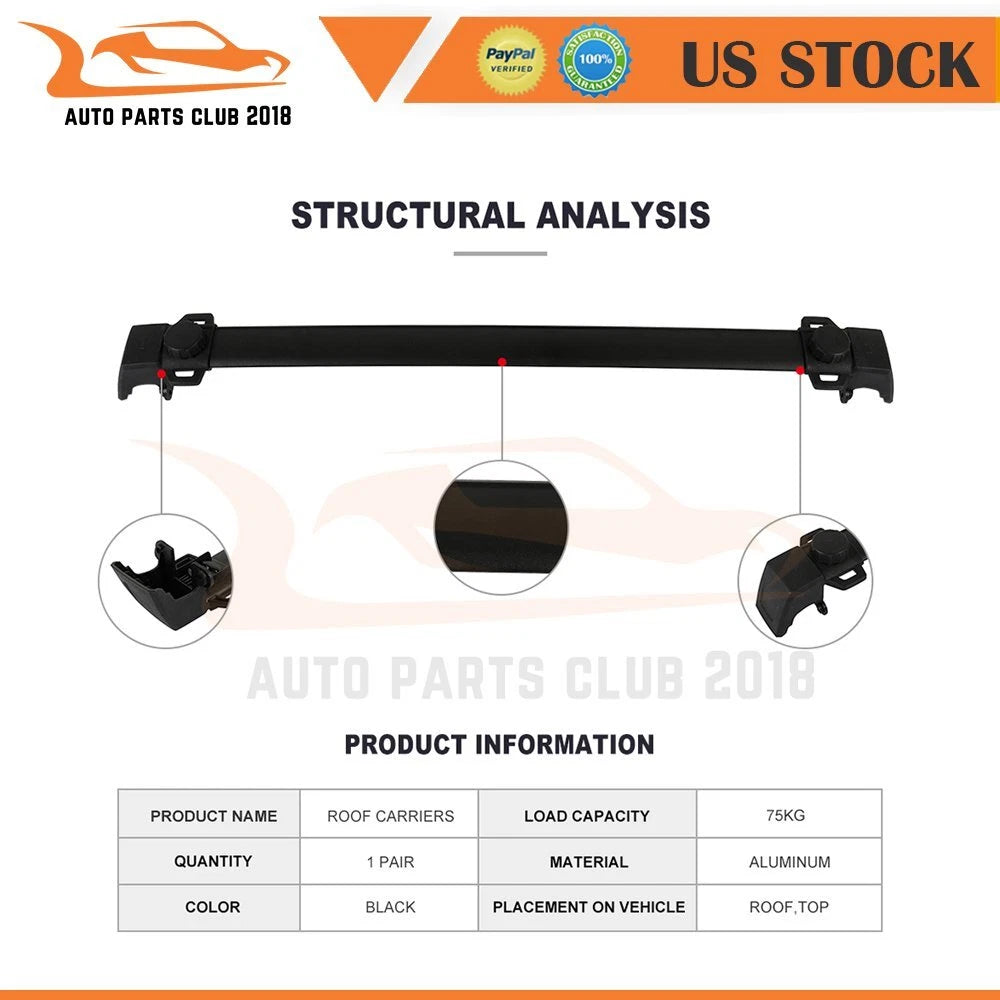 Set of 2 Roof Rack Rails for Jeep Compass (2011-2016) Cargo Carrier