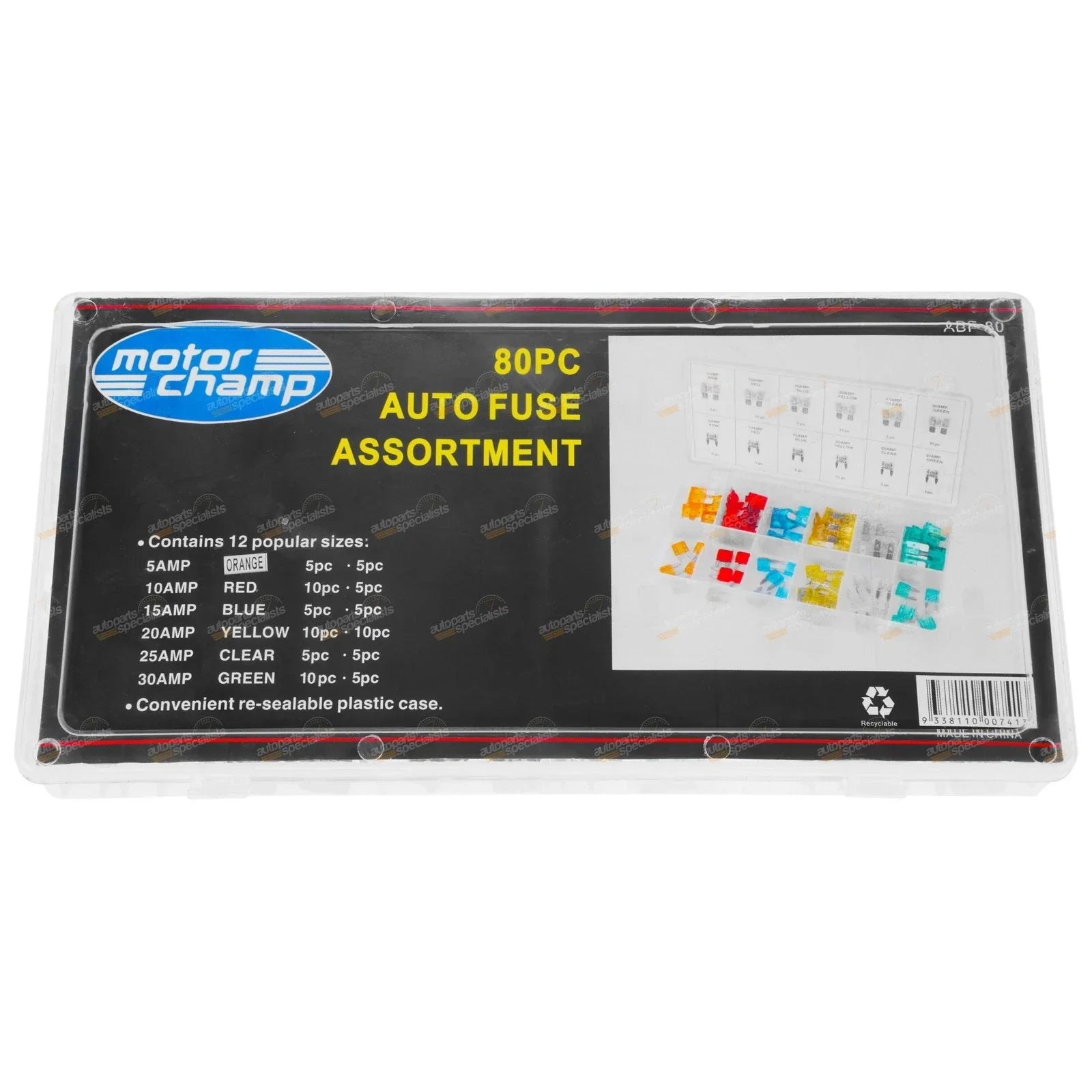 80pc Mini + Med Blade Fuse Assortment Kit 5AMP 10AMP 15AMP 20AMP 25AMP 30AMP