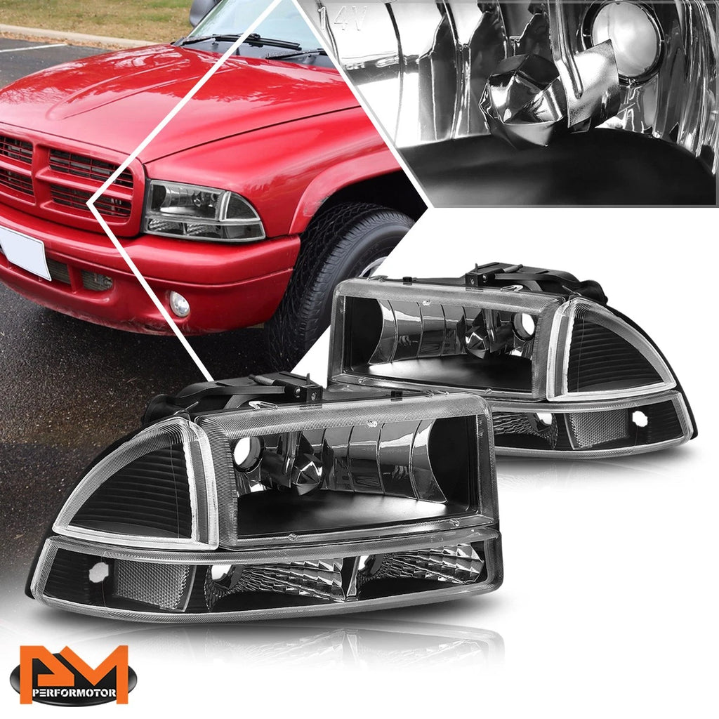 Headlight Lamp for Dodge Dakota Durango (1997–2004) Black Housing Clear Corner