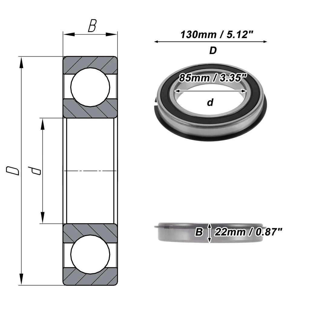 Deep Groove Ball Bearing 6017NR2RS for Scooter Skateboard Wheel (85x130x22mm)