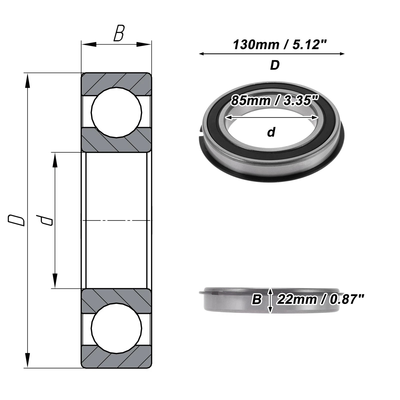 Deep Groove Ball Bearing 6017NR2RS for Scooter Skateboard Wheel (85x130x22mm)