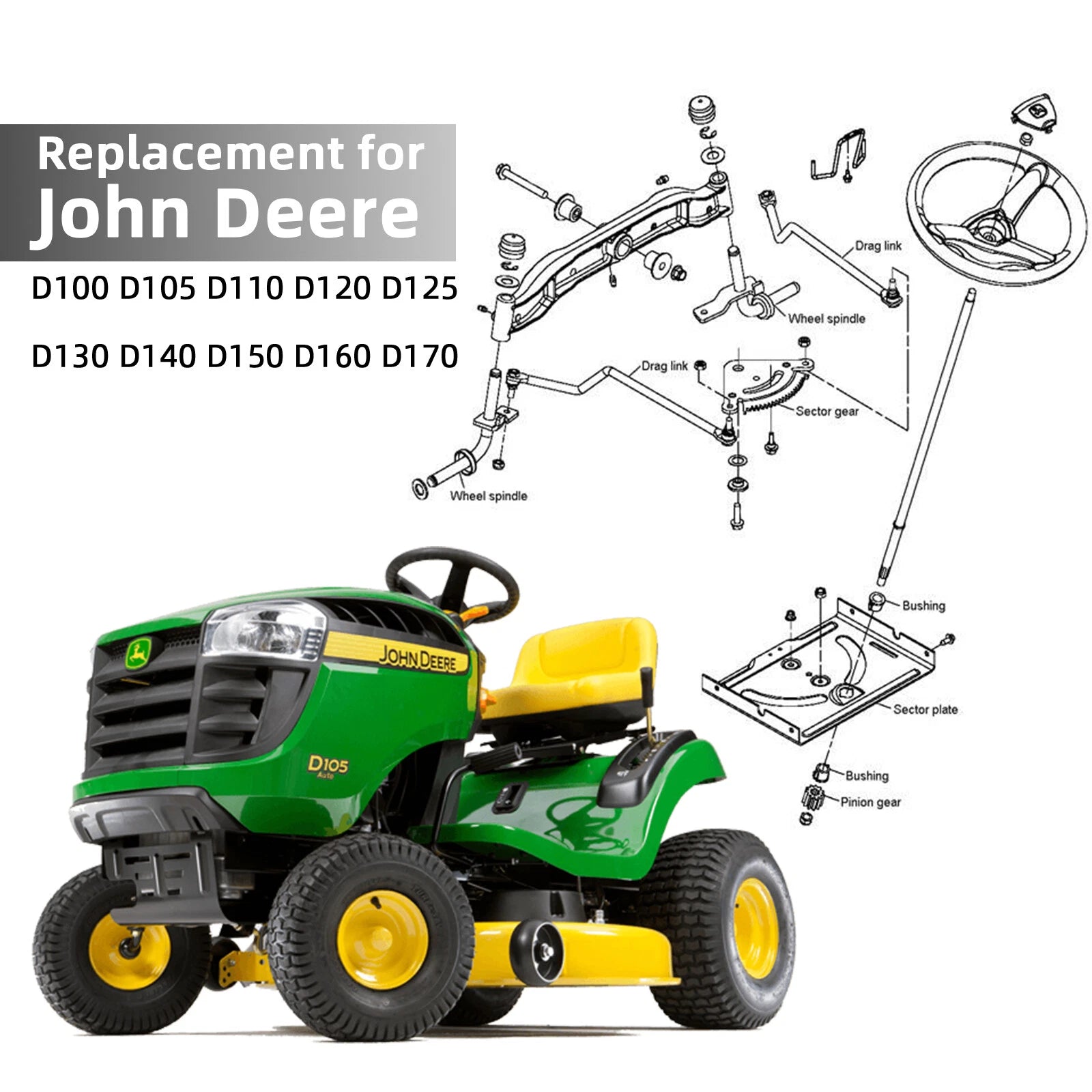 Steering Sector Gear Kit for John Deere Lawn & Garden Tractor (19 Teeth)