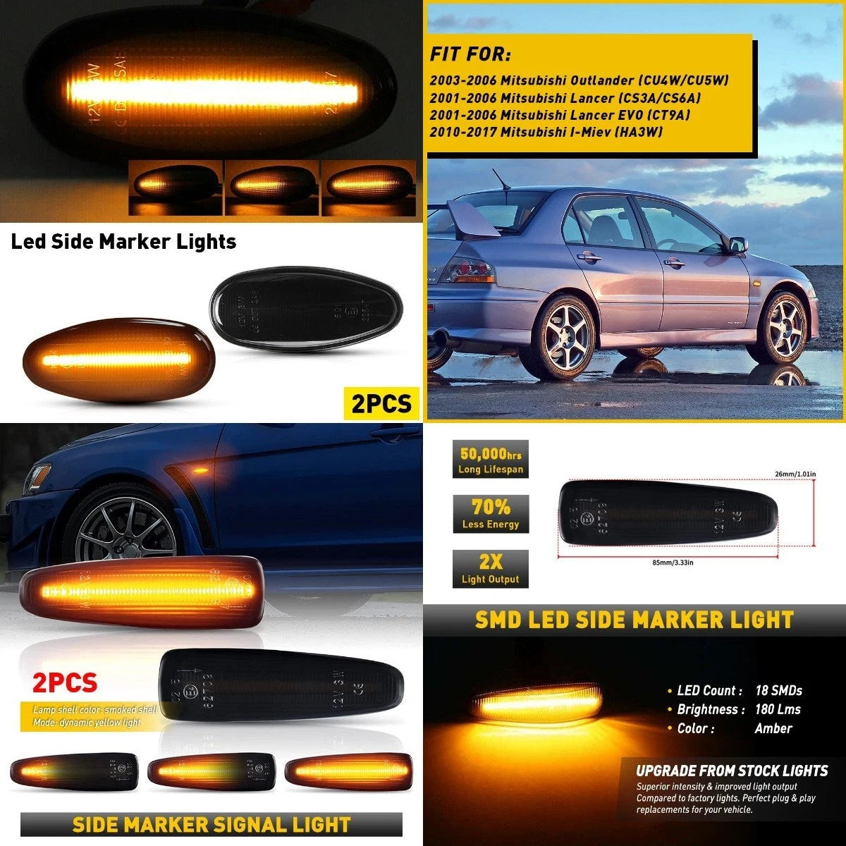 Smoked LED Side Lights Signal Lamp for Mitsubishi Lancer Evolution (2008–2015)