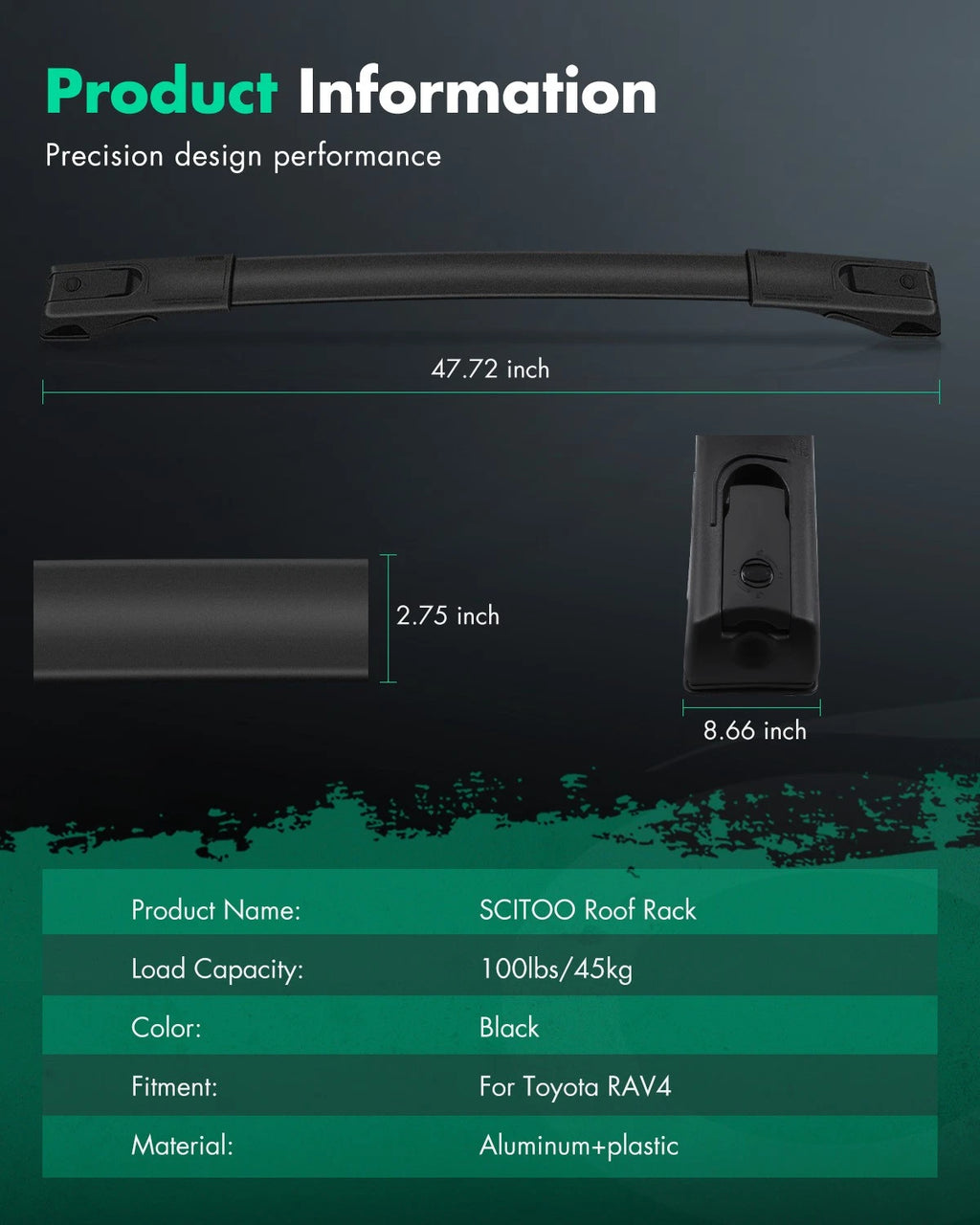 Roof Rack Cross Bar Set for Toyota RAV4 (2013–2018) Aluminum Cargo Carrier
