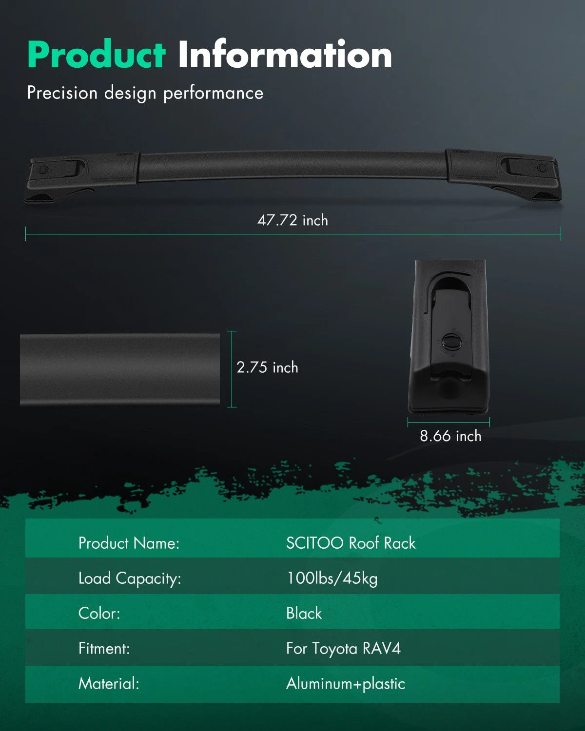 Roof Rack Cross Bar Set for Toyota RAV4 (2013–2018) Aluminum Cargo Carrier