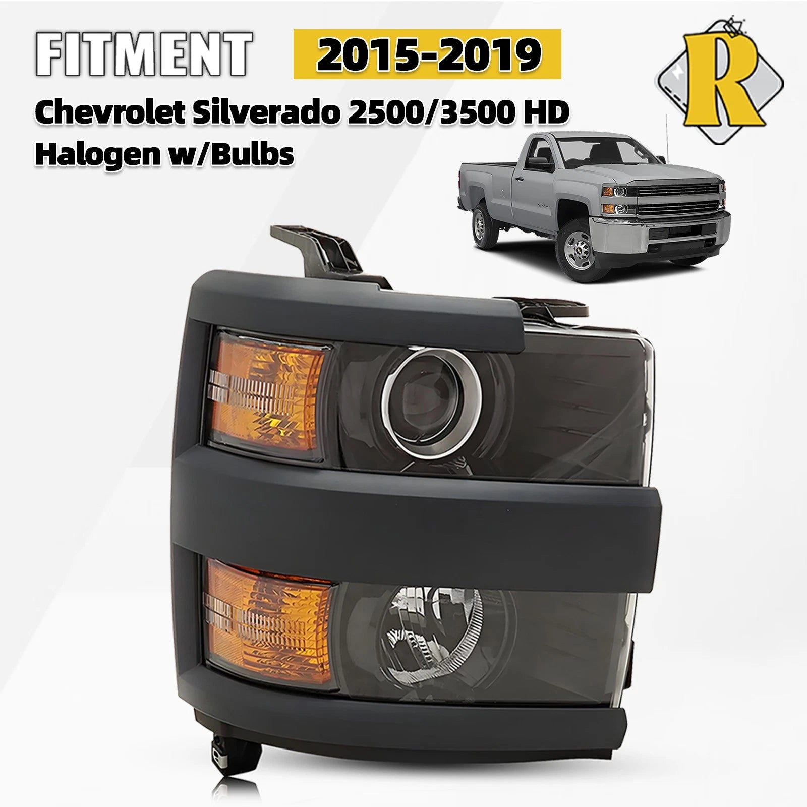 Halogen Headlight for Chevy Silverado 2500/3500 HD (2015–2019) Right