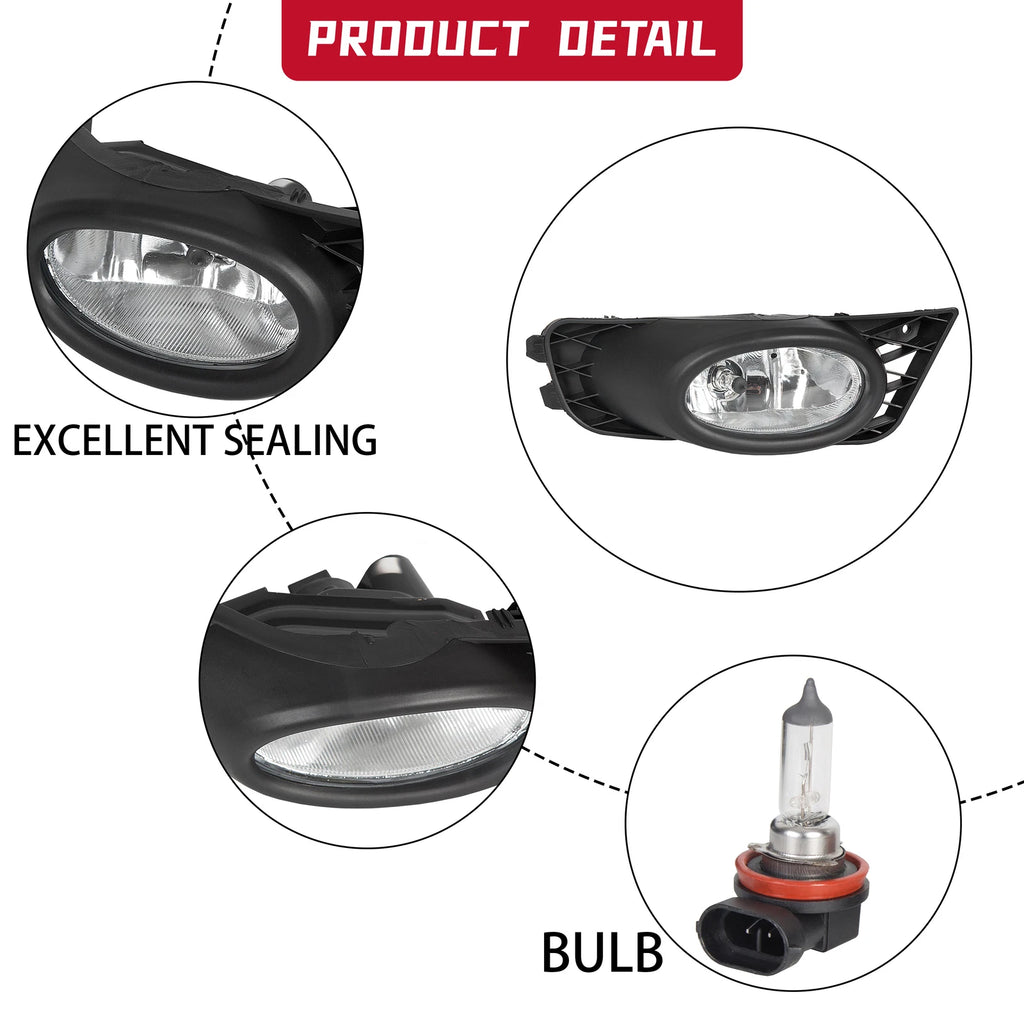 Bumper Fog Lights Driving Lamps w/Switch for Honda Civic 4-Door Sedan (2009–2011)