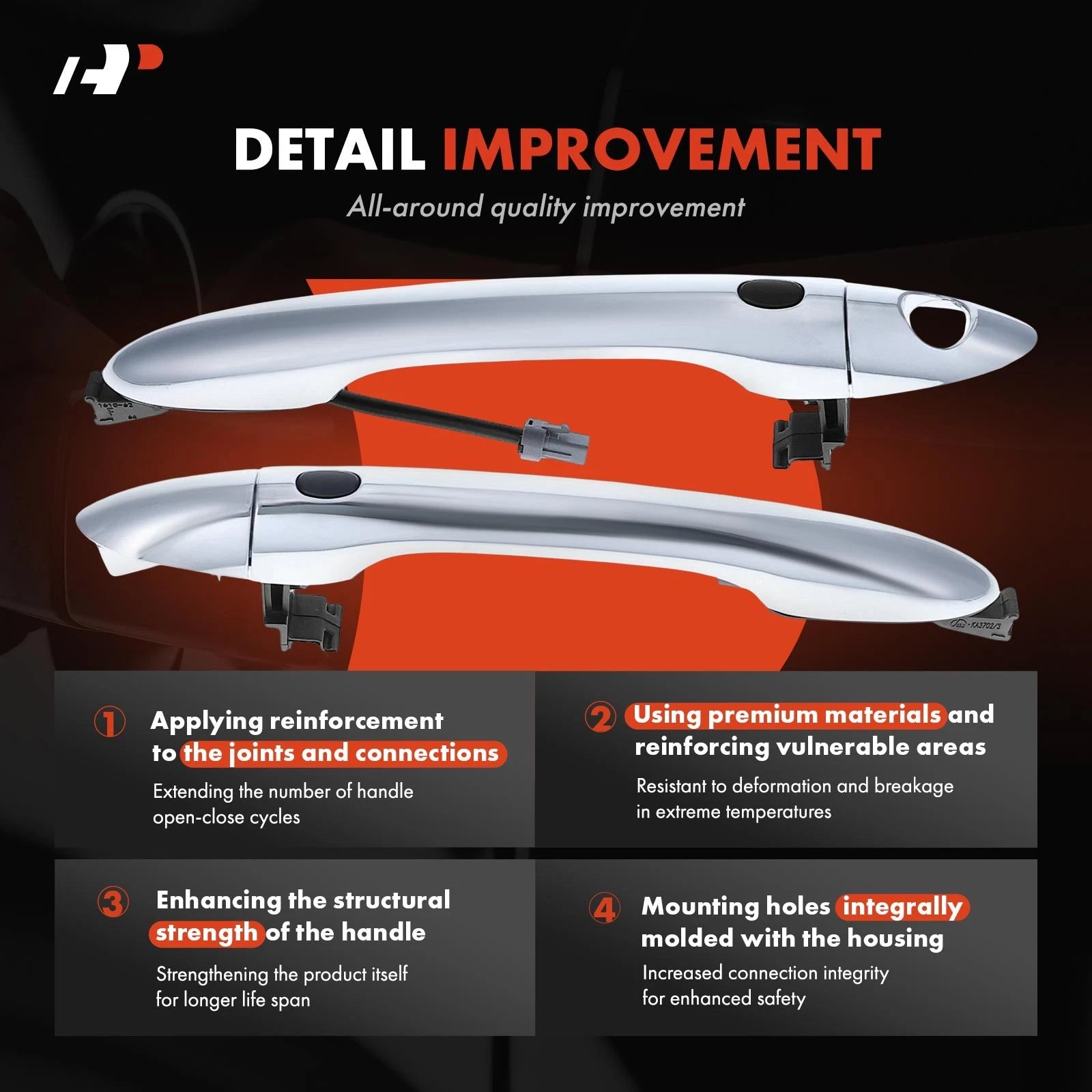 2X Front Exterior Door Handle with Keyhole & LED for Kia Sedona (2015–2021)