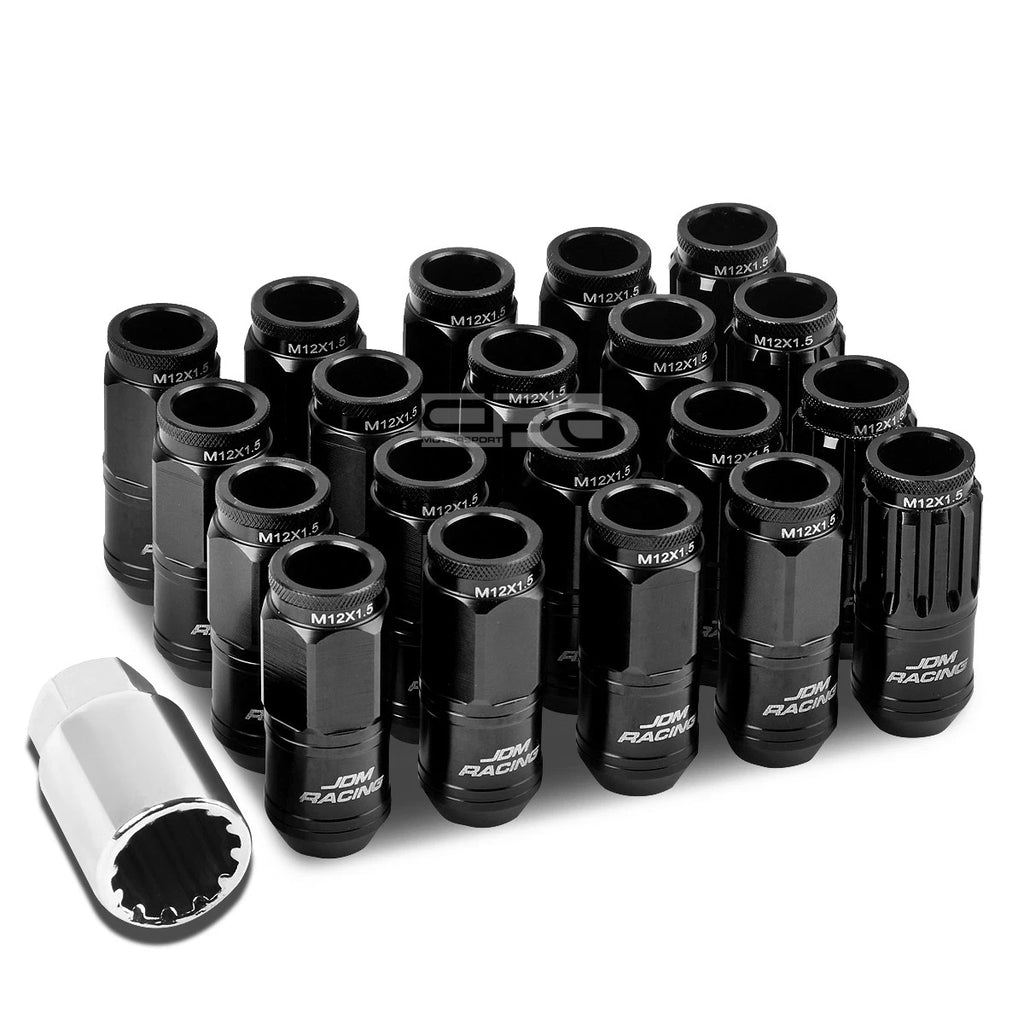 Open-End Aluminum Black Lug Nuts + Adapter M12x1.5 for