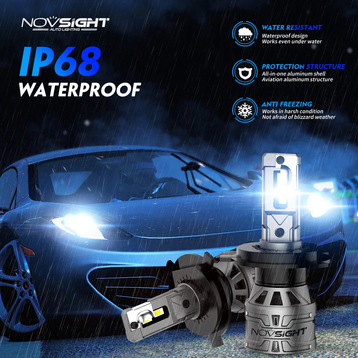 2X NOVSIGHT 9003 H4 LED Headlight Bulbs Kit 13000LM 6000K for H4