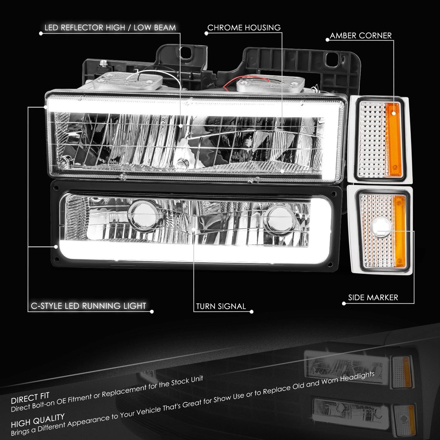 C-LED Headlight + Bumper Signal + Corner Lamps for Chevrolet Blazer (1988–1993)