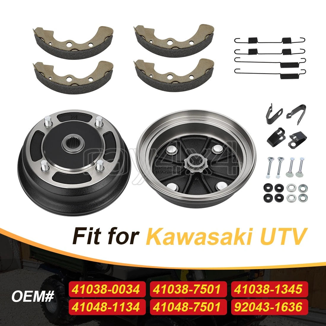 Front Brake Drums Shoes Kit for Kawasaki Mule 3000 3010 4000 4010 (2001-Up)