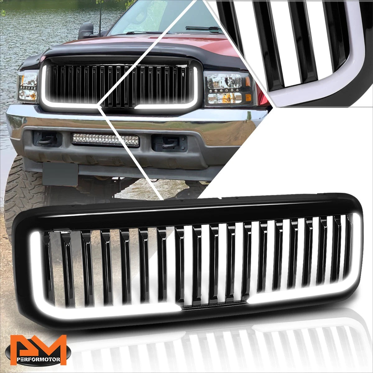 Vertical Fence Front Bumper Grille w/LED Light Bar for Ford F250-F550 (1999–2004)