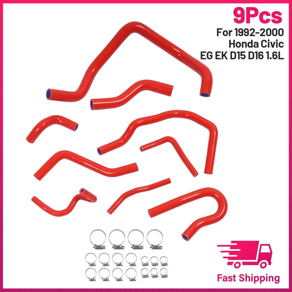 Red Silicone Radiator Heater Hose Kit for Honda Civic D15 D16 (1992–2000)