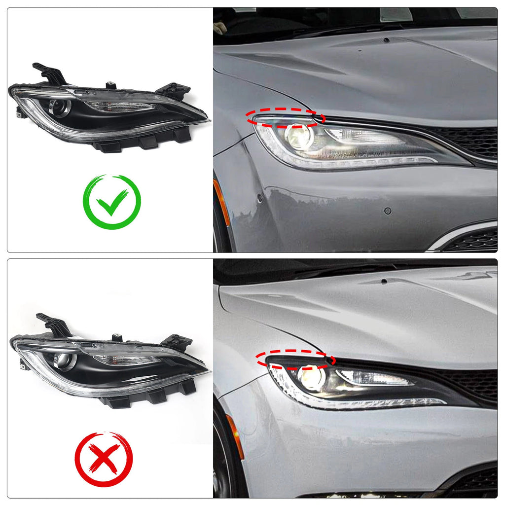 Halogen Headlight with LED DRL for Chrysler 200 (2015–2017) 8Pin Chrome Right