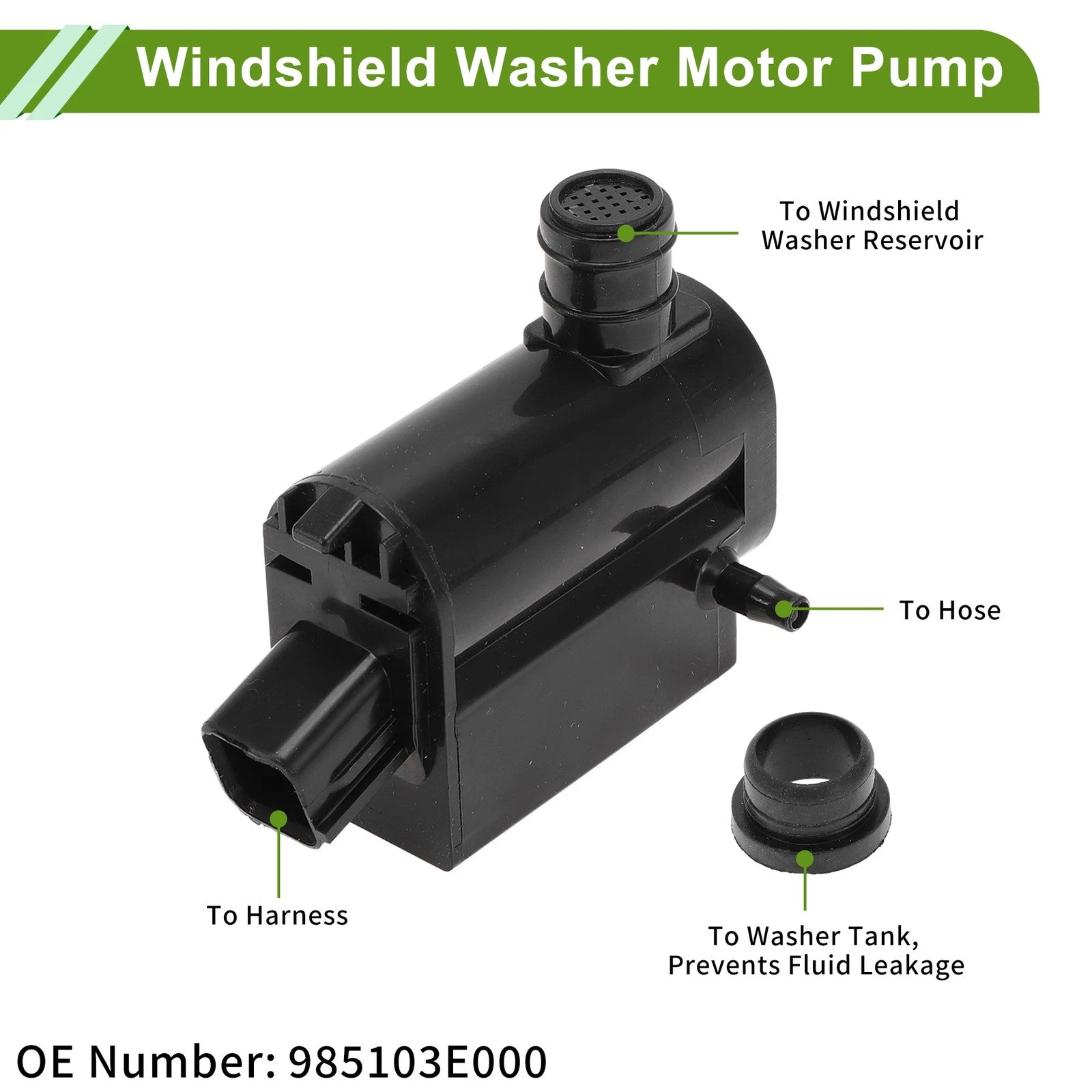 Windshield Washer Pump w/Grommet for Hyundai (No. 985103E000)
