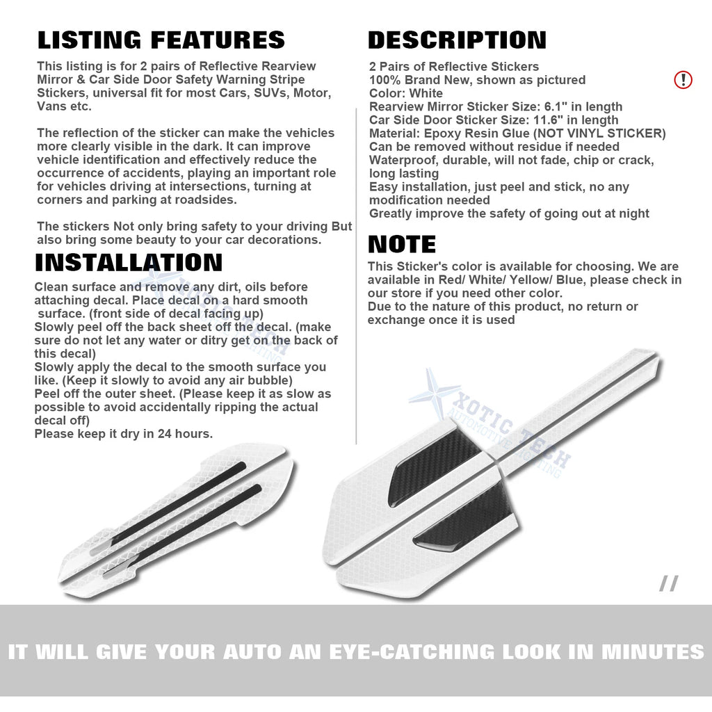 Reflective Rear View Mirror Side Door Strip Warning Stickers Universal (-)