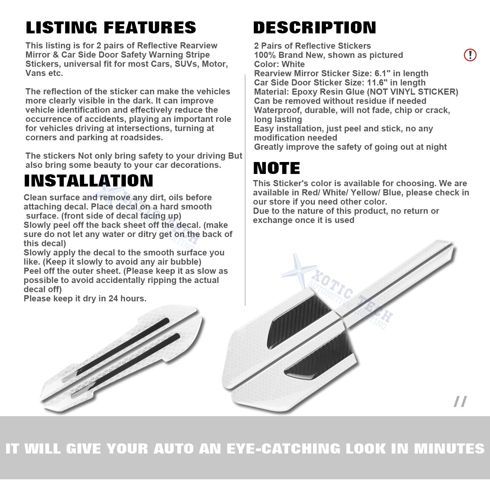 Reflective Rear View Mirror Side Door Strip Warning Stickers Universal (-)