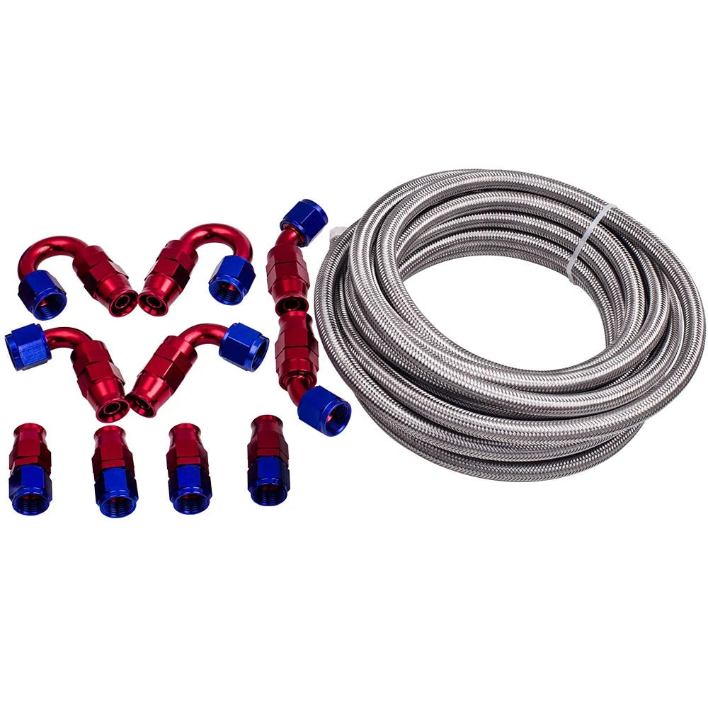 8AN PTFE Steel Braided Oil Fuel Line Fitting Hose End Adaptor Kit