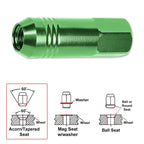 Set of 20 M12X1.25 Green JDM Open End Conical Hex Wheel Lug Nuts + Extension 20mm