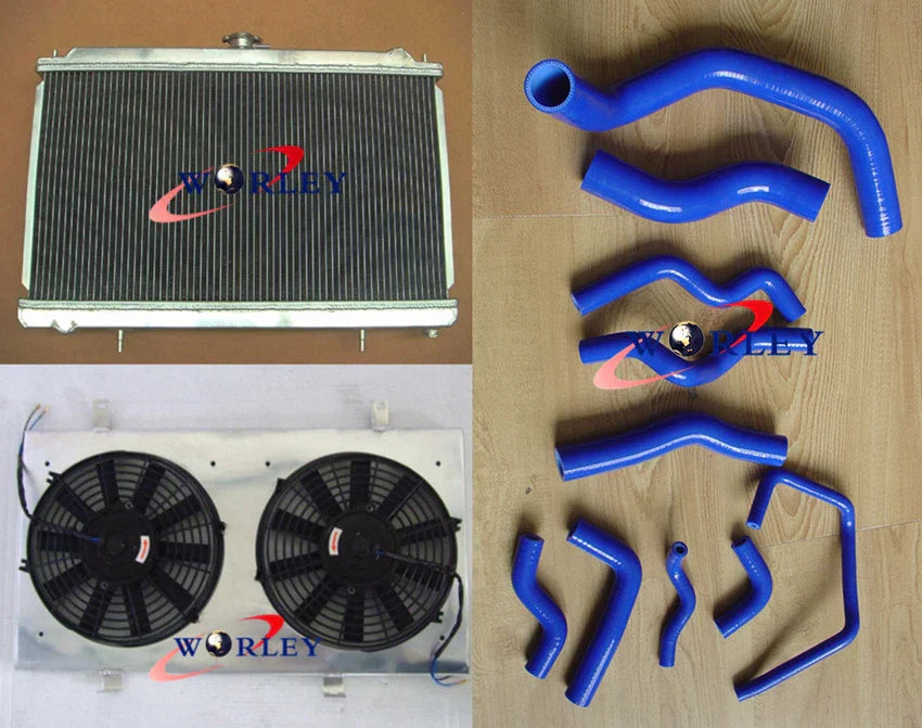 3 Row Aluminum Radiator with Fan Shroud & Hoses for Nissan Silvia S14 S15 (1995-2002)