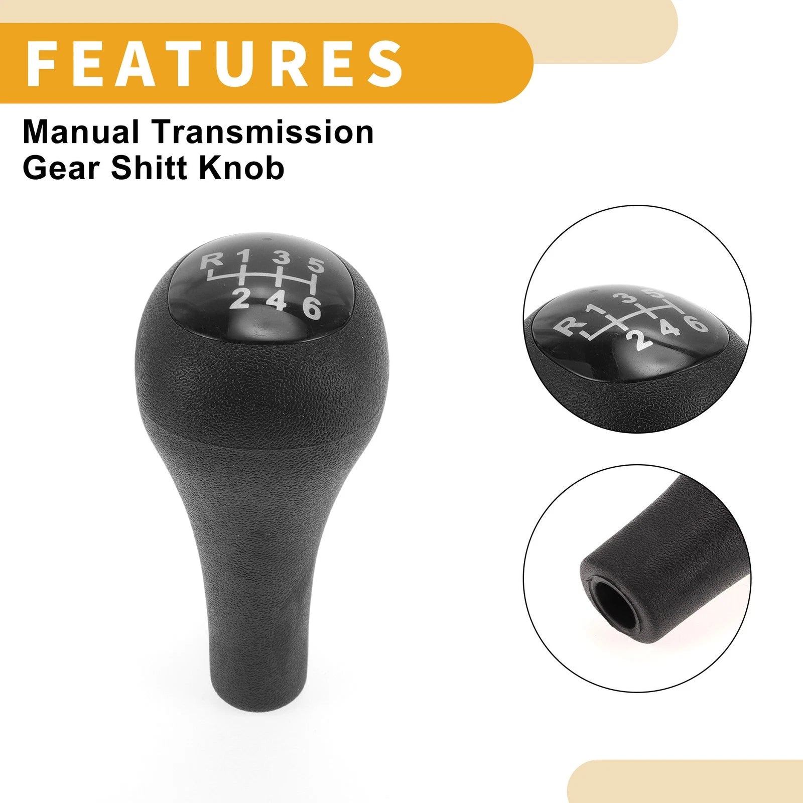6 Speed Gear Shift Knob for Ford Focus (2003–2007) Black Plastic