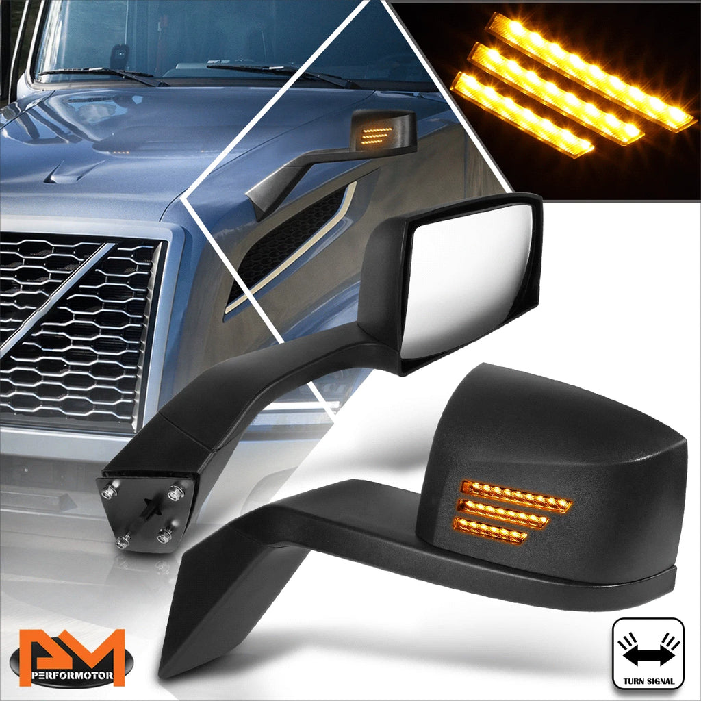 Amber Sequential LED Signal Side Hood Mirrors for Volvo VN Series (2004–2017)