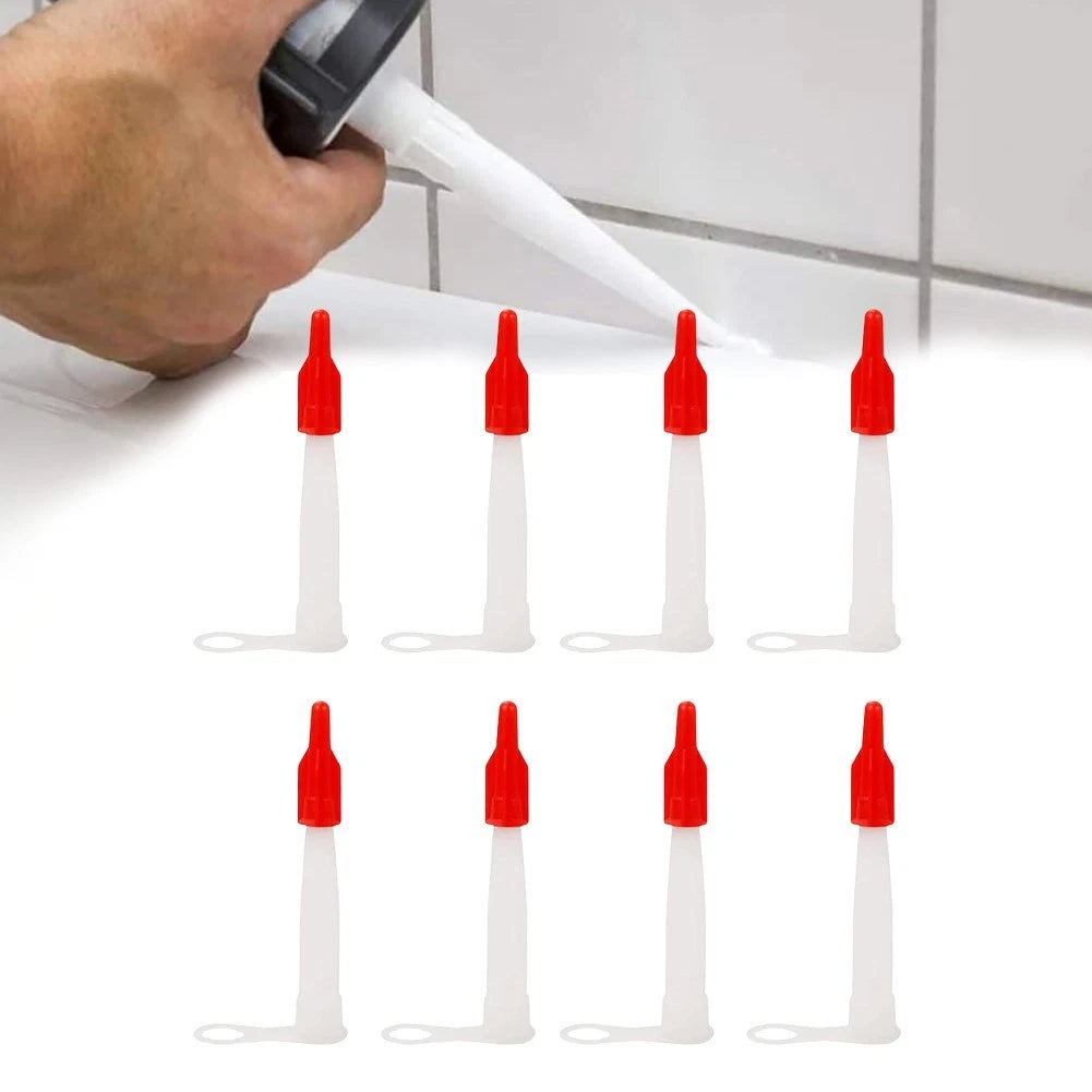Set of 8 Red Cap Silicone Tube Spout Caulking Nozzles for Effective Sealing