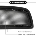 Front Grille Assembly with Rivet for Dodge Ram 1500 (2011–2012) Gloss Black