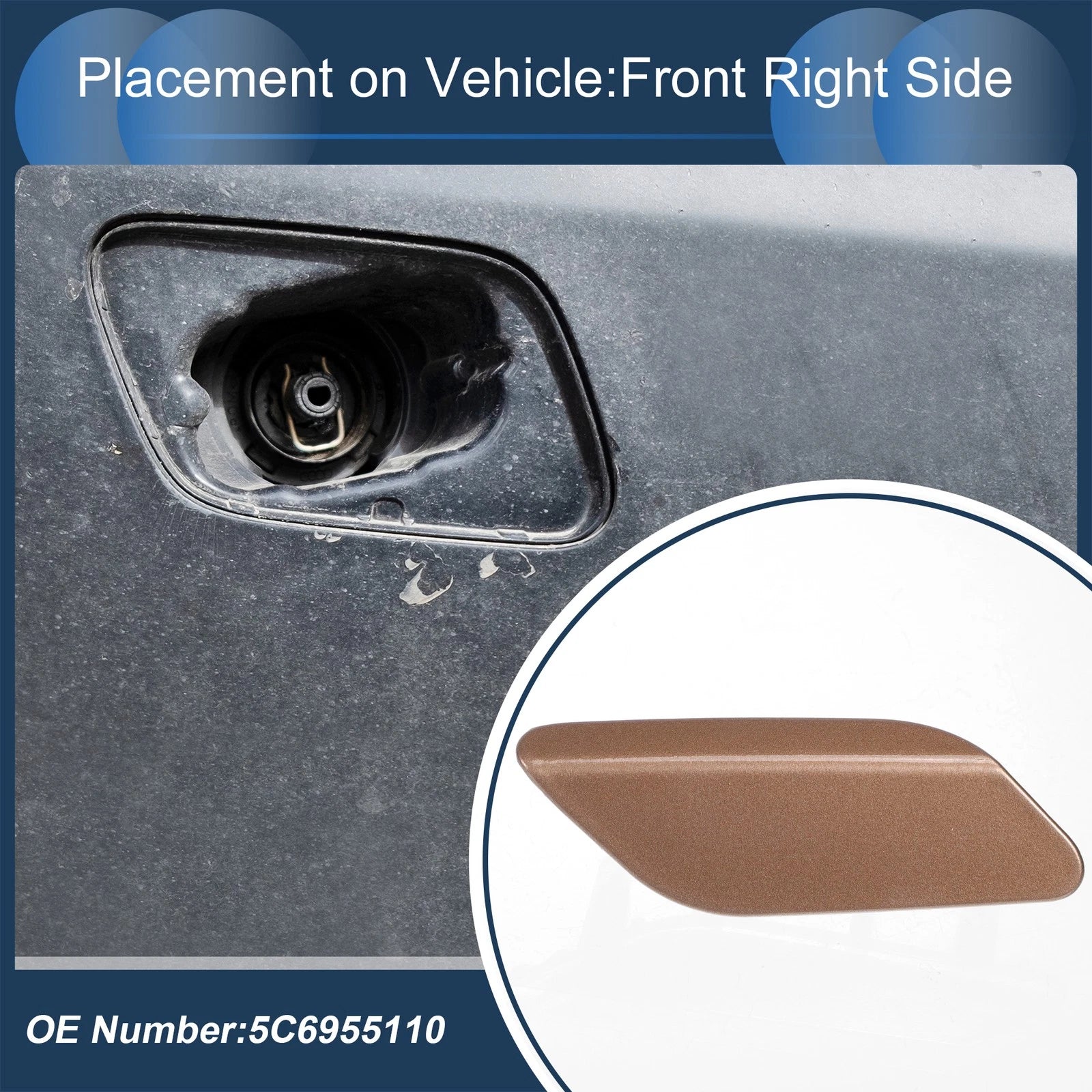 Front Right Washer Nozzle Cover Cap for Volkswagen Jetta A6 (2011–2014) Brown