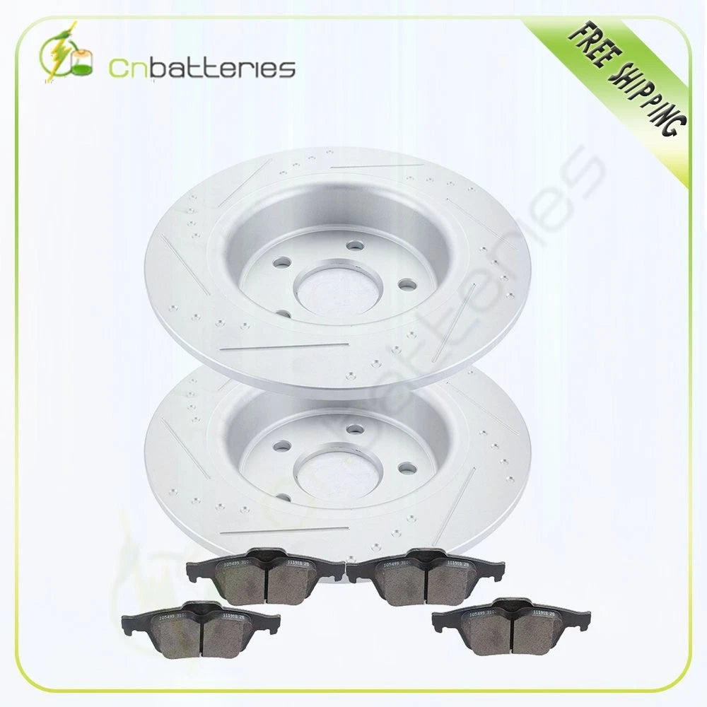 2 Rear Slot Brake Rotors & 4 Metallic Brake Pads for Ford Escape C-Max (2013–2016)