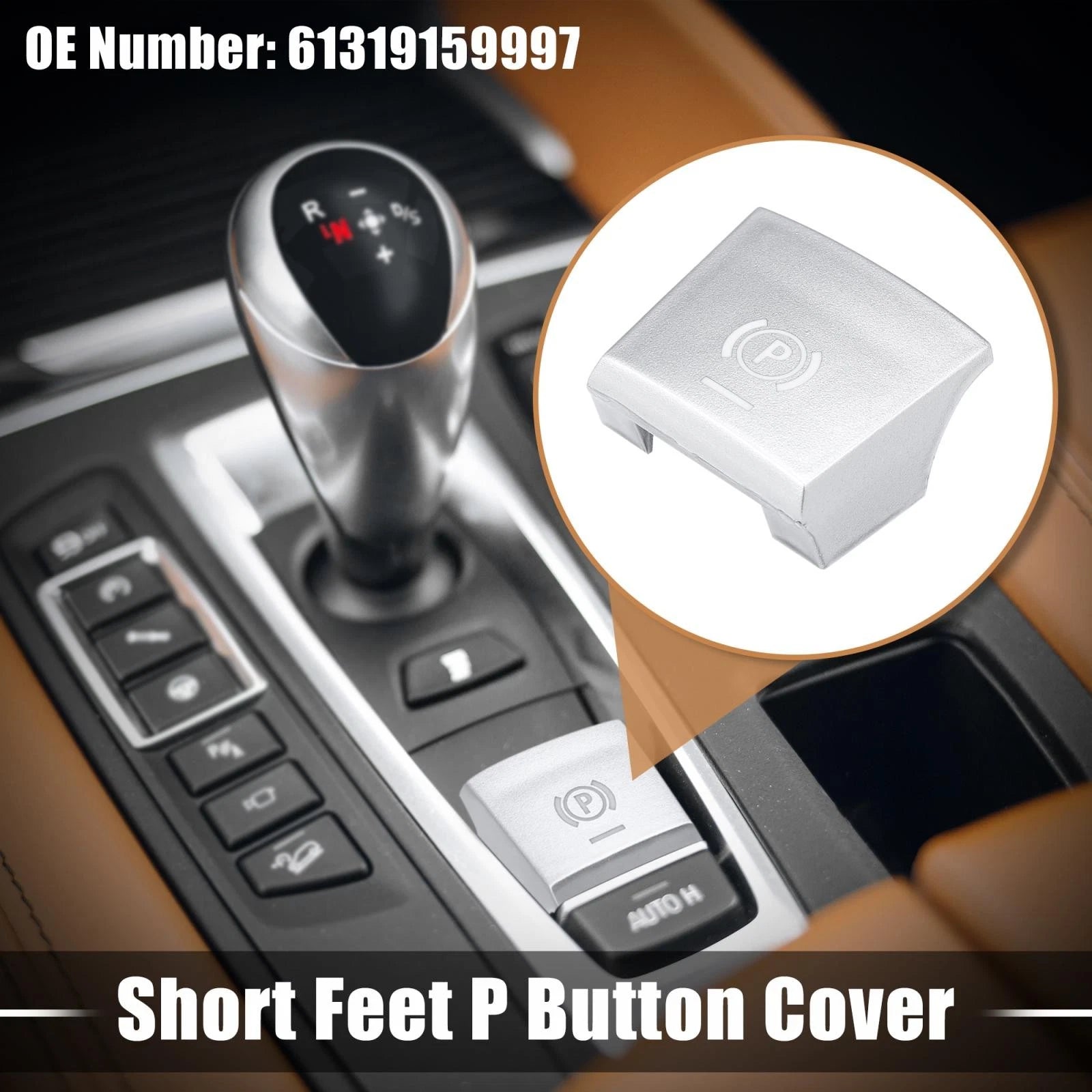 Short Feet P Button Cover for BMW F01 F02 F10 F12 F07 (2008–2017) 61319159997 Silver Tone