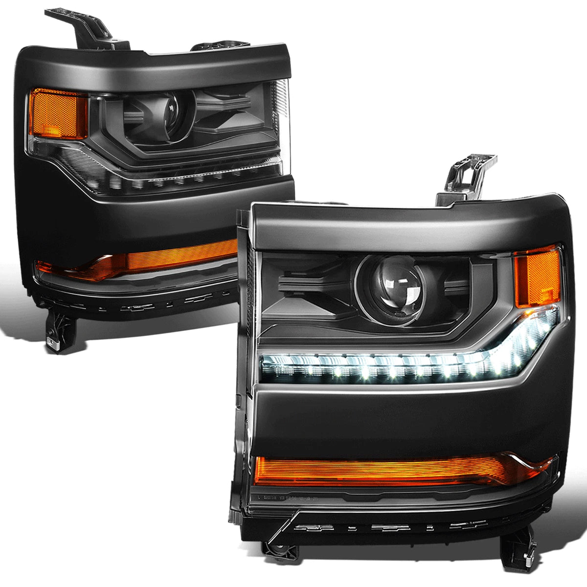 Black Amber Headlights & Fog Lights for Silverado 1500 (2016–2018)