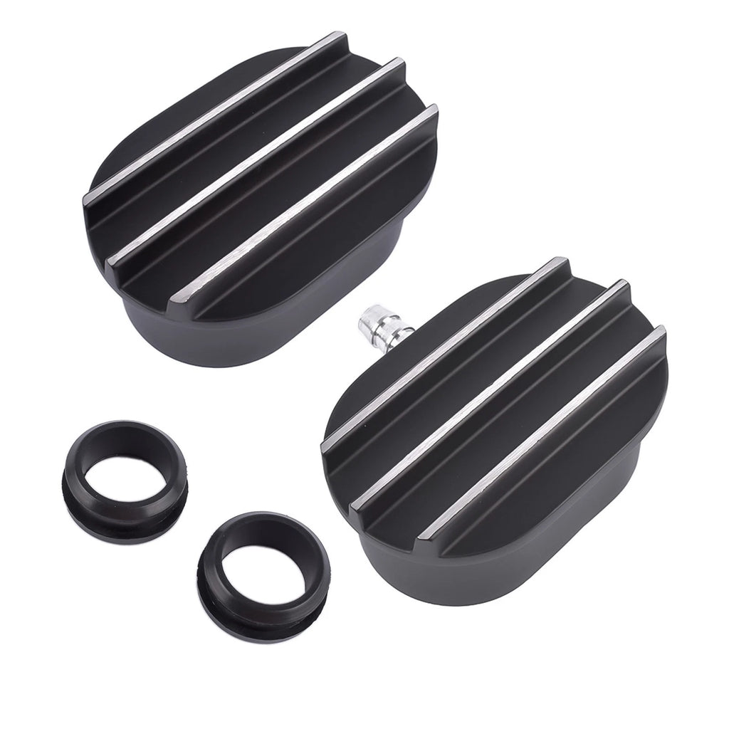 Finned Oval Black Aluminum Valve Cover Breather & PCV Valve Combo Kit for