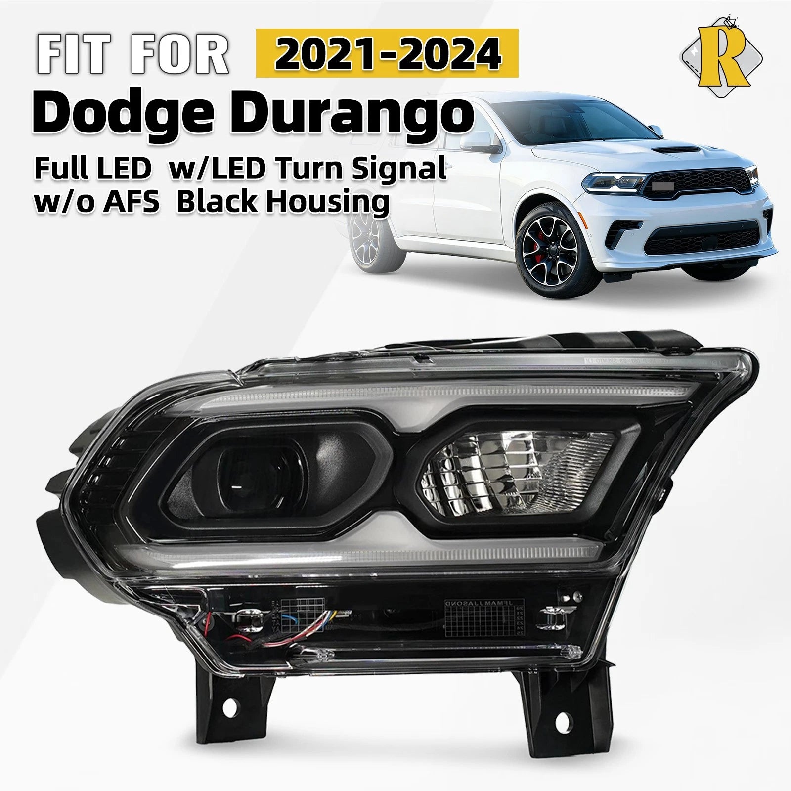 Full LED Projector Headlight Right Passenger for Dodge Durango (2021–2024)