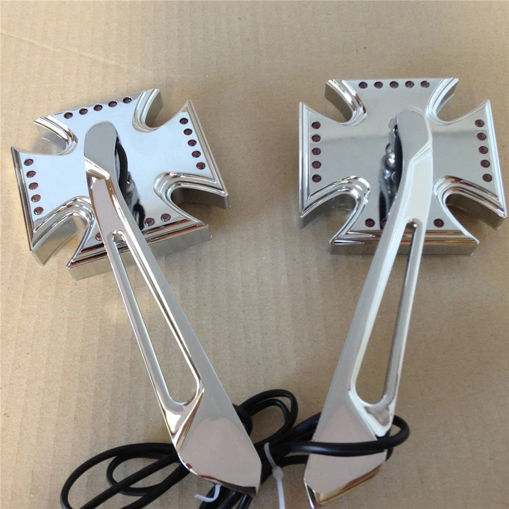 Chrome LED Turn Signal Integrated Mirror for Harley Electra Sportster