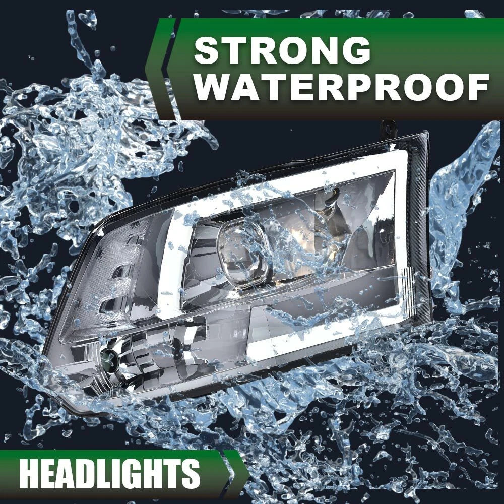 LED Tube Projector Headlights for Dodge Ram 1500 2500 3500 (2009–2018)
