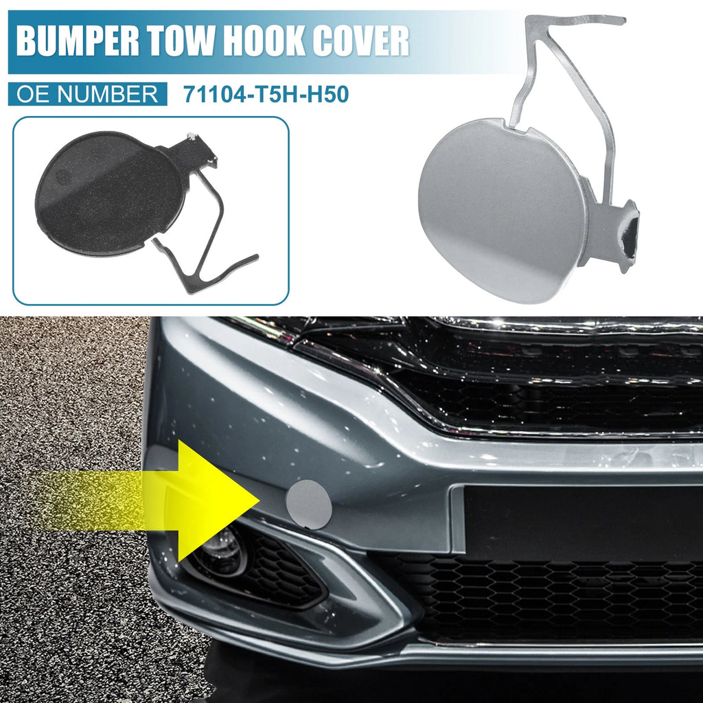 Front Bumper Tow Hook Cover 71104-T5H-H50 for Honda Fit (2018–2019) Silver Tone