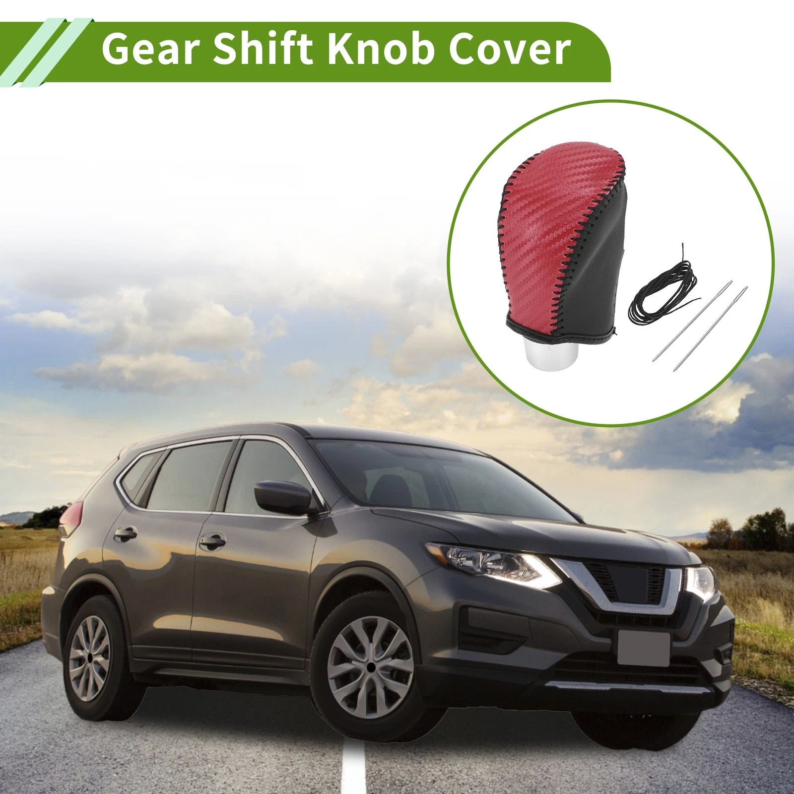 Gear Shift Knob Cover for Nissan Rogue (2017–2020) Red Carbon Fiber Black