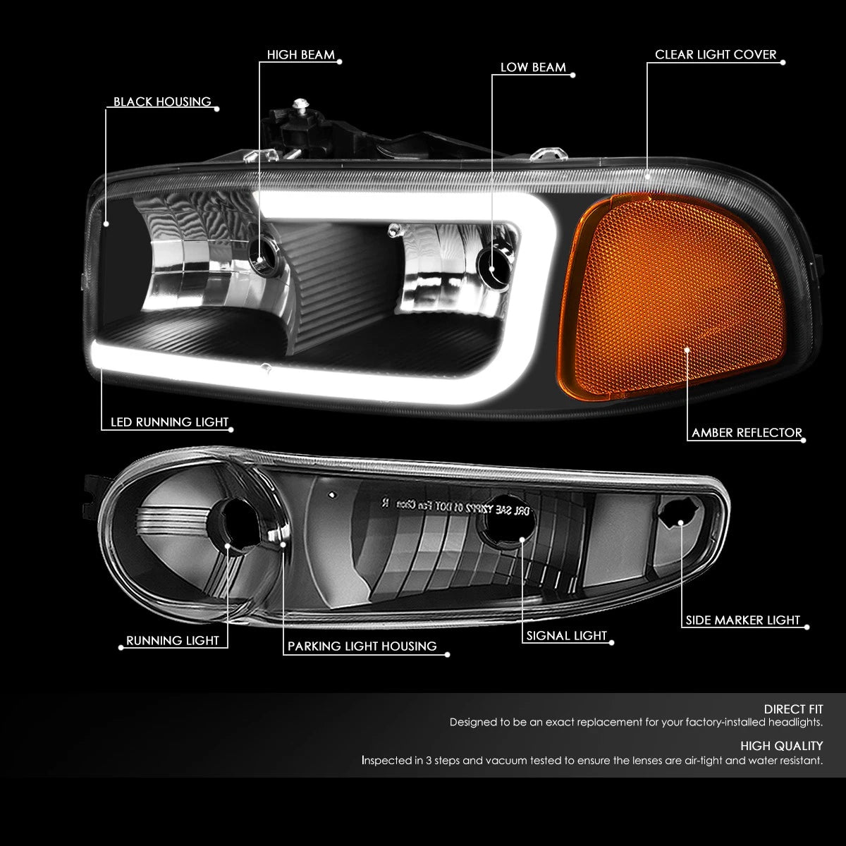 LED DRL Headlight & Bumper Lamps for GMC Yukon XL/Sierra Denali (2000–2006)