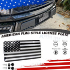 American Front Flag License Plate Vanity Embossed Silver for Universal Fit (-)