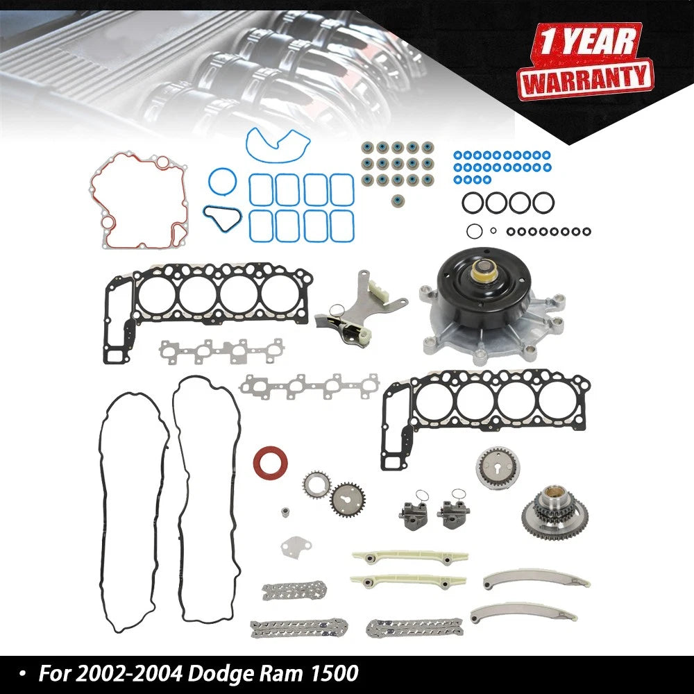 Head Gasket Set with Timing Chain Kit & Water Pump for Dodge Ram 1500 (2002–2004)