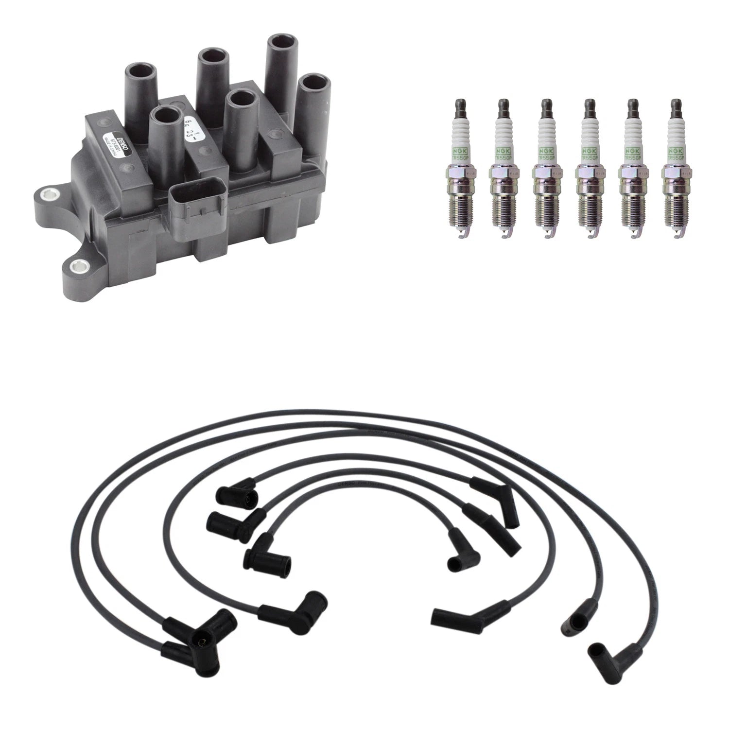 Denso Ignition Coil Wires & 6 NGK Platinum Spark Plugs for Mustang (1994–2004)