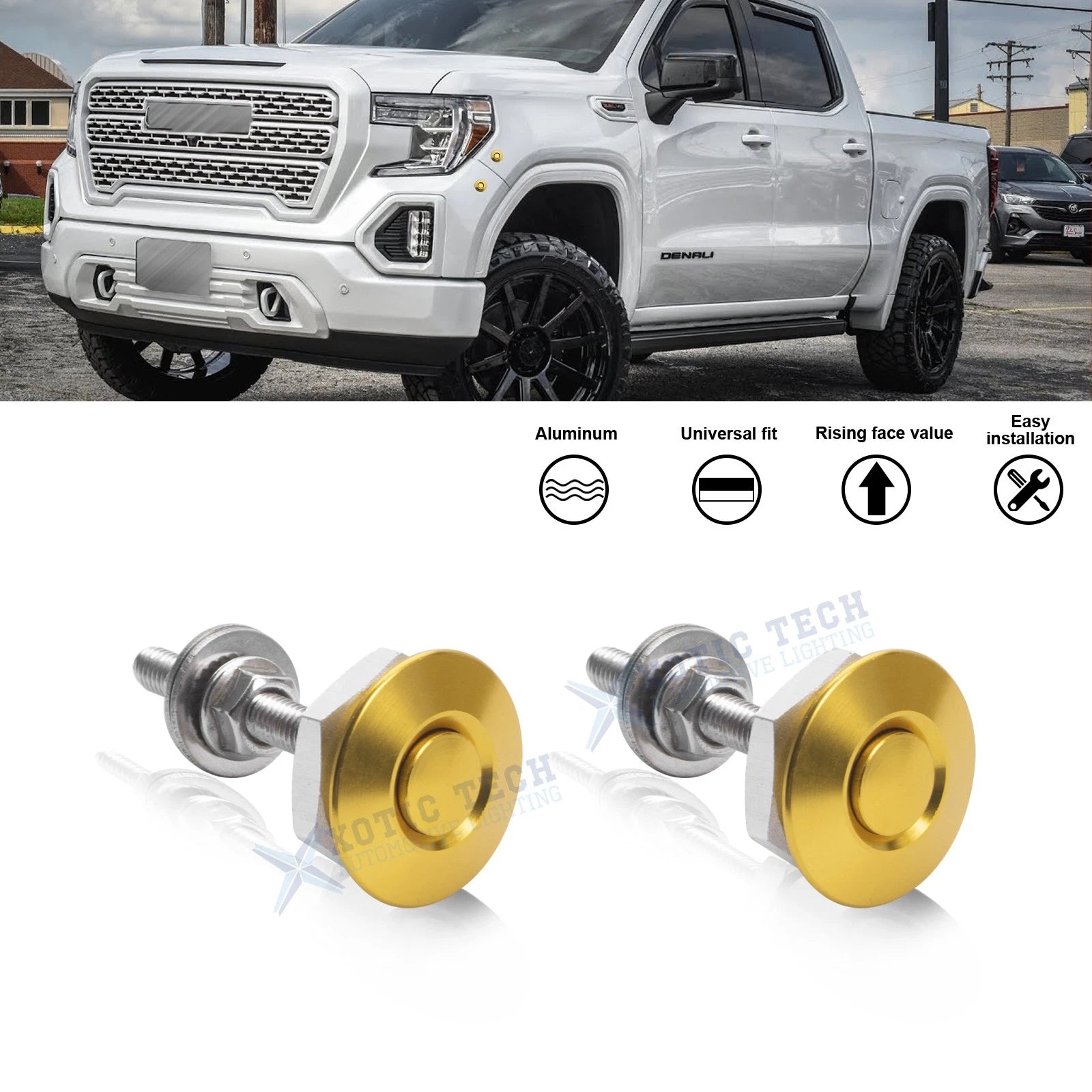 Yellow Solid Billet Pin Hatch Bonnet Anodized Stainless Trunk Lids for GMC