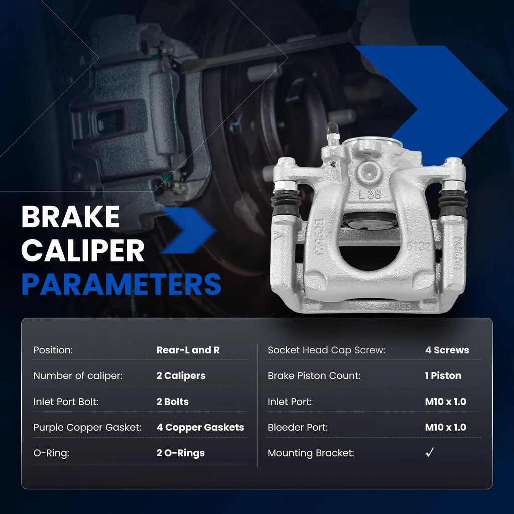 Rear Left & Right Disc Brake Calipers with Bracket for 2016-2021 Mazda 6 2.5L