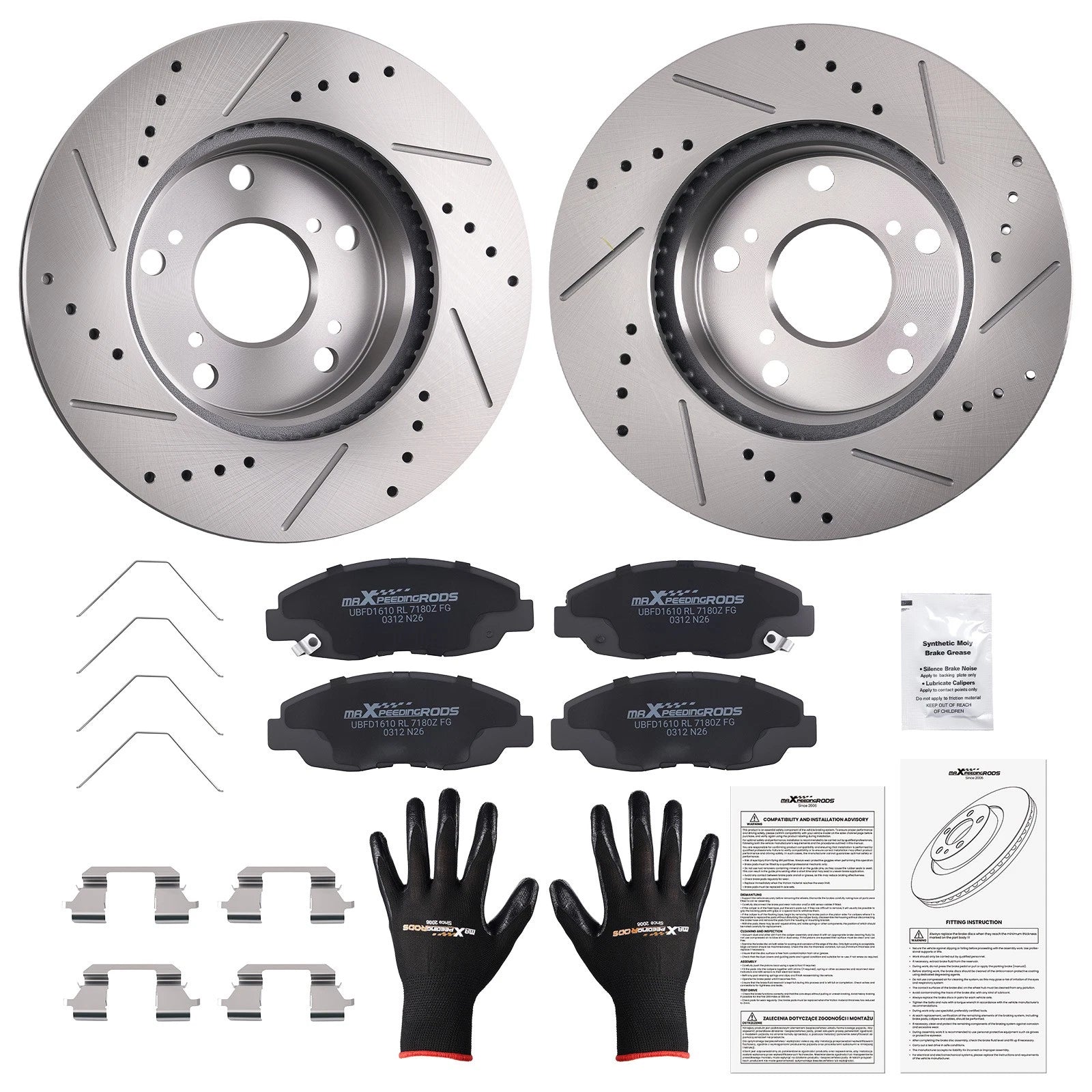 Set of 2 Front Brake Rotors and Pads for Honda Civic (2012–2015) S31601 D1578